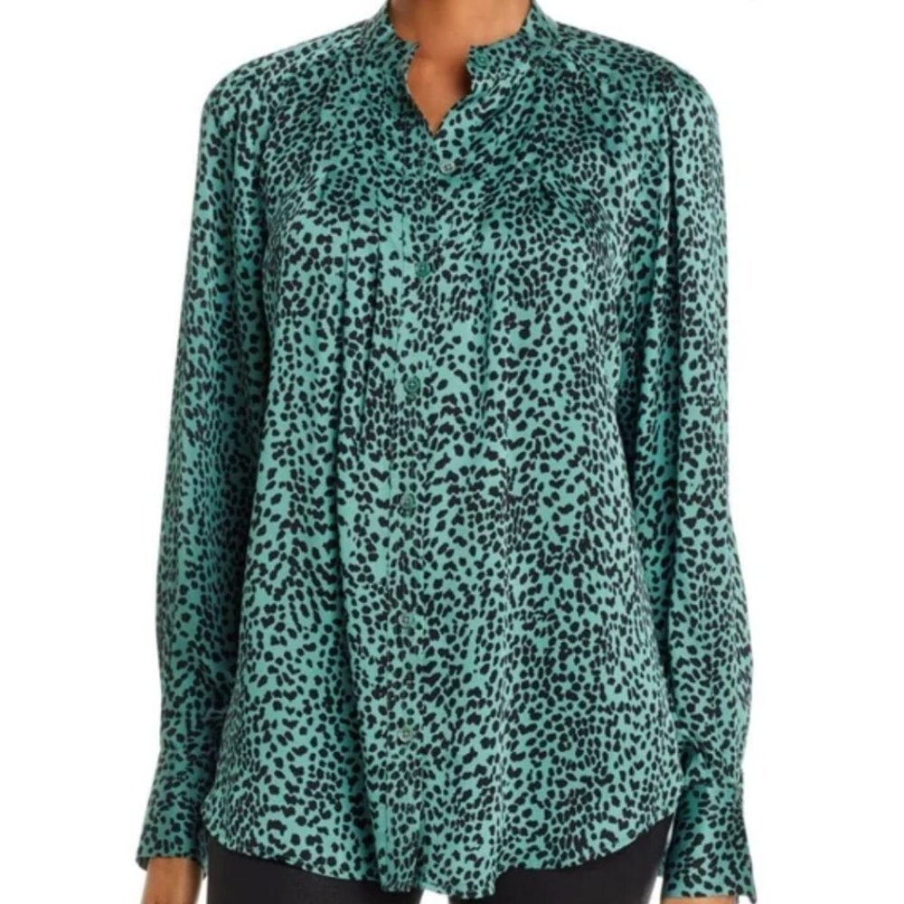 Equipment Perce Cheetah Dot Green Long Sleeve Shirt Blouse Top Small